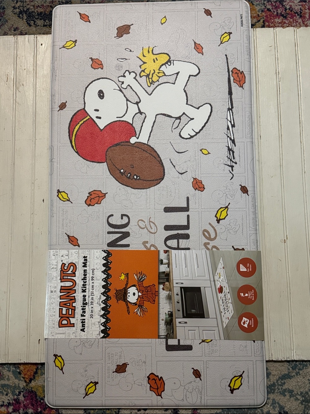 Peanuts Fall Football Snoopy & Woodstock Large anti fatigue kitchen mat.